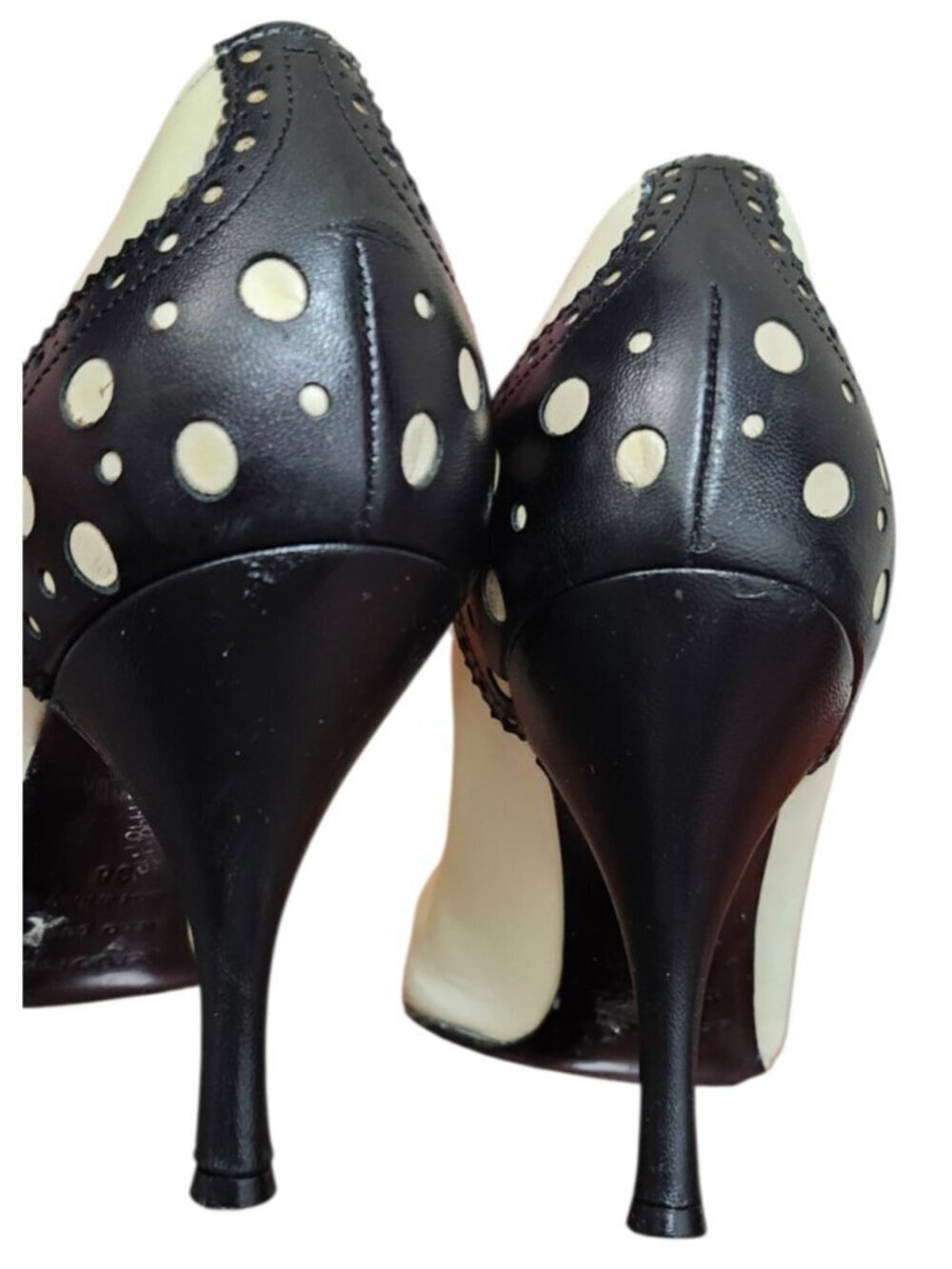 Sergio Rossi Polka Dot Heels Pumps Black White Leather Pointed Toe EU 39 Italy - Picture 7 of 13
